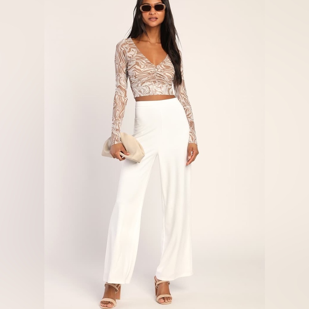 Lulus Get Dressed Up White Wide-Leg Pants Size XS